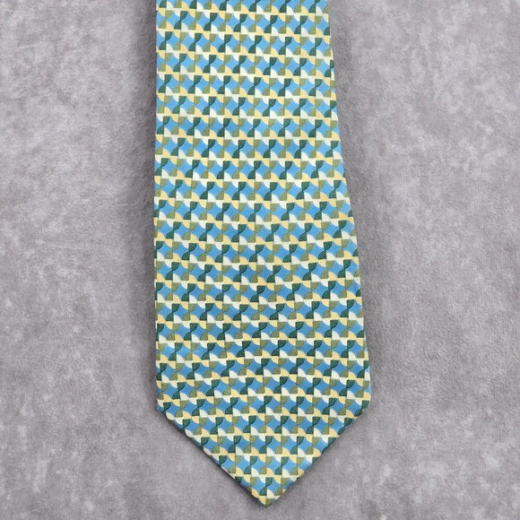 Geoffrey Beene Yellow Geometric Executive Corporate Blue Silk Neck Tie Men's - Picture 1 of 6